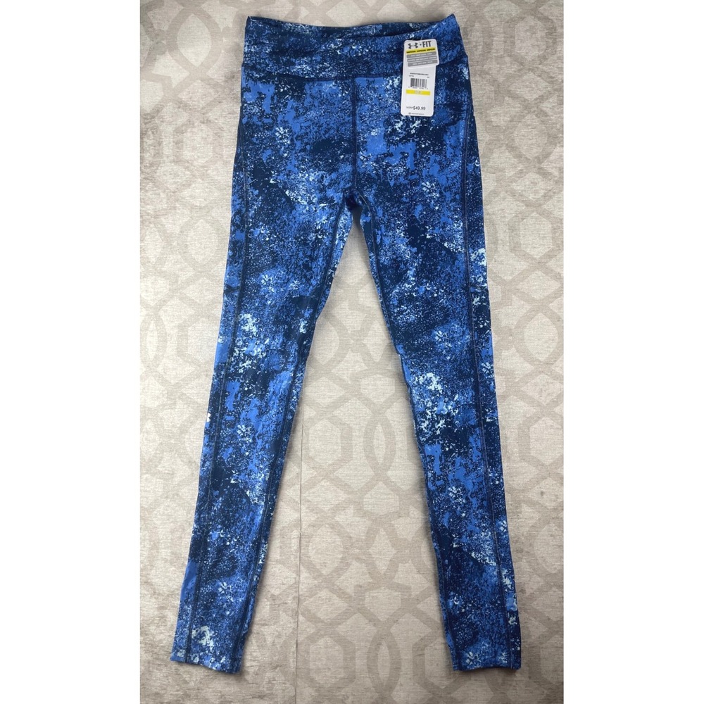 Under Armour HeatGear Women Medium Blue Abstract Compression Leggings NWT